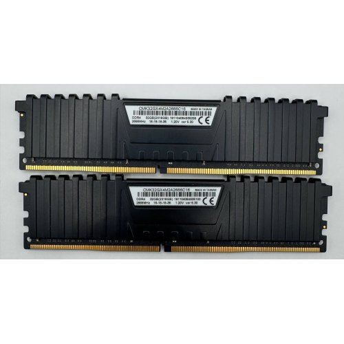 Озп Corsair DDR4 32GB (2x16GB) 2666Mhz Vengeance LPX (CMK32GX4M2A2666C16) Black (Відновлено продавцем, 878162) купити в Україні: Київ, Львів, Хмельницький, Тернопіль, Івано-Франківськ | Перевірка сумісності, низька ціна, відгуки, характеристики від TELEMART фото