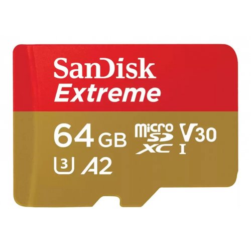 Карта памяти SanDisk microSDXC Extreme 64GB Class 10 UHS-I U3 A2 V30 (с адаптером) (SDSQXAH-064G-GN6AA) купить в Украине: Киев, Днепр, Харьков, Одесса  | Низкая цена, отзывы, характеристики от TELEMART фото
