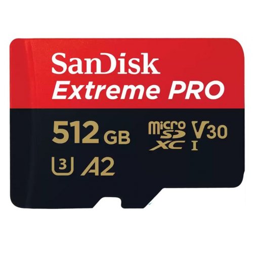 Карта пам'яті SanDisk microSDXC Extreme Pro 512GB Class 10 UHS-I U3 A2 V30 (з адаптером) (SDSQXCD-512G-GN6MA) купити в Україні: Київ, Львів, Хмельницький, Тернопіль, Івано-Франківськ | Низька ціна, відгуки, характеристики від TELEMART фото