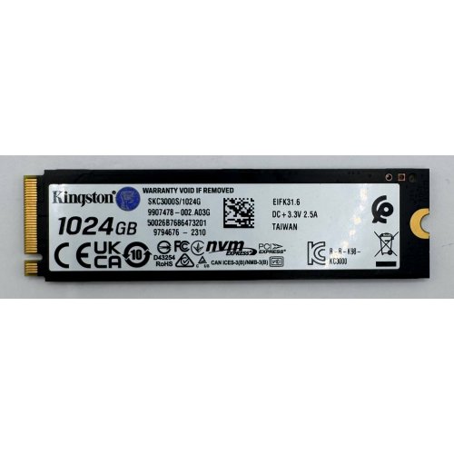 Ssd-диск Kingston KC3000 3D NAND TLC 1TB M.2 (2280 PCI-E) NVMe x4 (SKC3000S/1024G) (Відновлено продавцем, 878216) купити в Україні: Київ, Львів, Хмельницький, Тернопіль, Івано-Франківськ | Перевірка сумісності, низька ціна, відгуки, характеристики від TELEMART фото