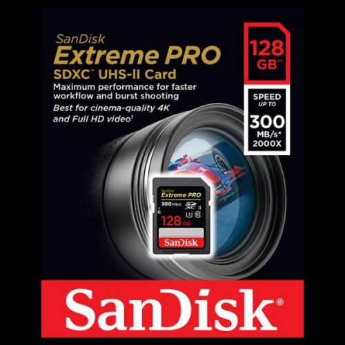 Купить Карта памяти SanDisk SDXC Extreme Pro 128GB UHS-II R300/W260MB/s 4K Class 10 (SDSDXPK-128G-GN4IN) - цена в Харькове, Киеве, Днепре, Одессе
в интернет-магазине Telemart фото