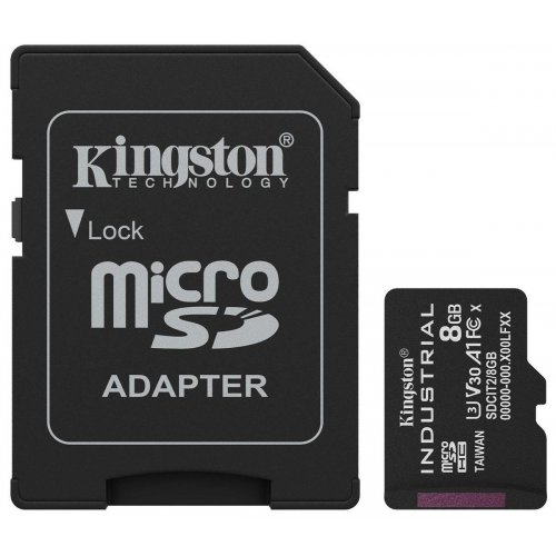Карта памяти Kingston microSDHC Industrial 8GB Class 10 UHS-I U3 A1 V30 (с адаптером) (SDCIT2/8GB) купить в Украине: Киев, Днепр, Харьков, Одесса  | Низкая цена, отзывы, характеристики от TELEMART фото