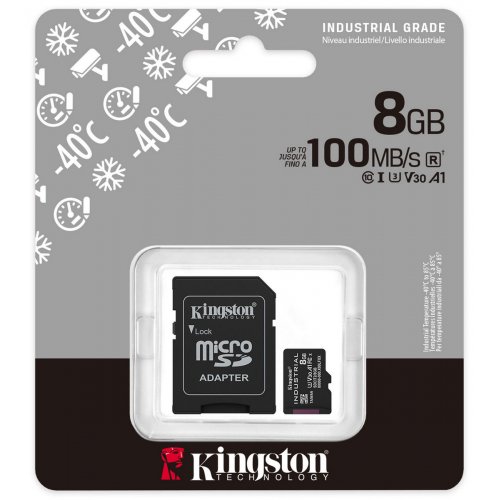 Карта памяти Kingston microSDHC Industrial 8GB Class 10 UHS-I U3 A1 V30 (с адаптером) (SDCIT2/8GB) купить в Украине: Киев, Днепр, Харьков, Одесса  | Низкая цена, отзывы, характеристики от TELEMART фото