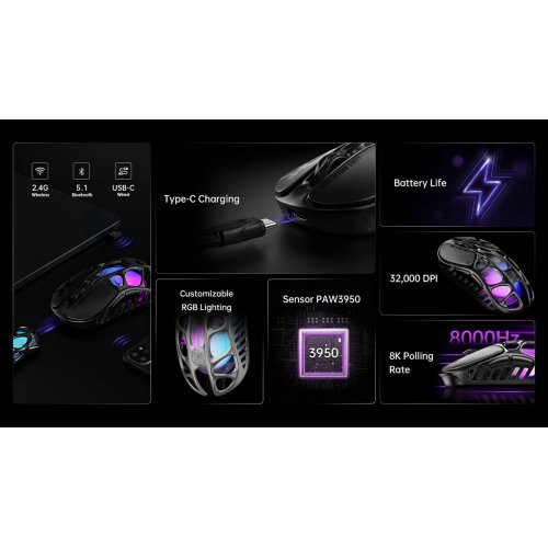 Мышка GravaStar Mercury X Pro 8K RGB Wireless (GS_X_PRO_CG_BLK) Neon Graffiti купить в Украине: Киев, Днепр, Харьков, Одесса  | Низкая цена, отзывы, характеристики от TELEMART фото