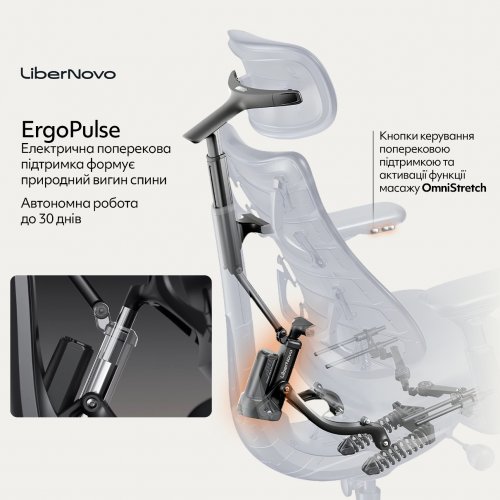 Ергономічне крісло LiberNovo Omni (CP-GW-0000015-00-01) Midnight Black купити в Україні: Київ, Львів, Хмельницький, Тернопіль, Івано-Франківськ | Низька ціна, відгуки, характеристики від TELEMART фото