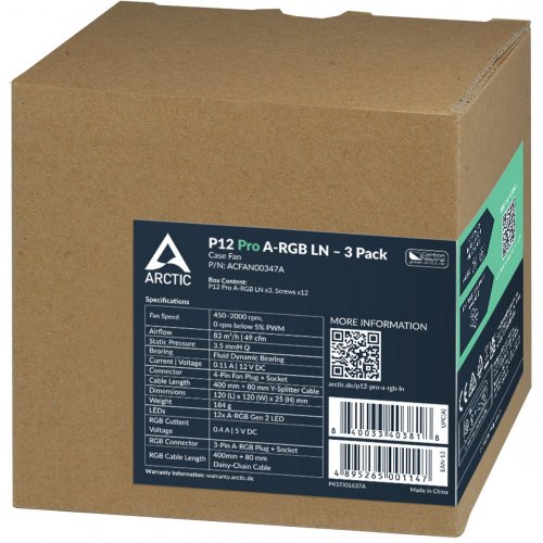 Набор кулеров для корпуса Arctic P12 Pro A-RGB LN (3-Fan Pack) (ACFAN00347A) Black купить в Украине: Киев, Днепр, Харьков, Одесса  | Проверка совместимости, низкая цена, отзывы, характеристики от TELEMART фото