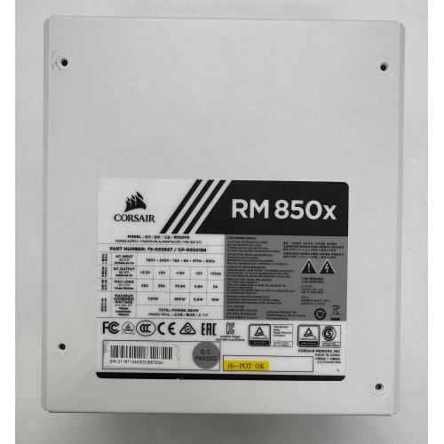 Блок живлення Corsair RM850x 850W (CP-9020188-EU) White (Відновлено продавцем, 878760) купити в Україні: Київ, Львів, Хмельницький, Тернопіль, Івано-Франківськ | Перевірка сумісності, низька ціна, відгуки, характеристики від TELEMART фото