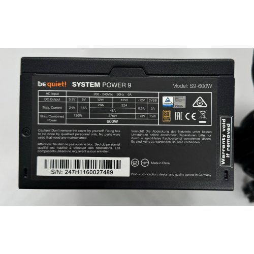 Блок живлення Be Quiet! System Power 9 600W (BN247) (Відновлено продавцем, 878762) купити в Україні: Київ, Львів, Хмельницький, Тернопіль, Івано-Франківськ | Перевірка сумісності, низька ціна, відгуки, характеристики від TELEMART фото