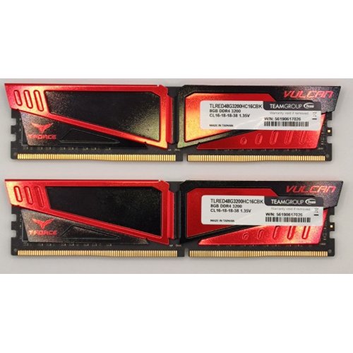 Озу Team DDR4 16GB (2x8GB) 3200Mhz T-Force Vulcan Red (TLRED416G3200HC16CDC01) (Восстановлено продавцом, 878843) купить в Украине: Киев, Днепр, Харьков, Одесса  | Проверка совместимости, низкая цена, отзывы, характеристики от TELEMART фото
