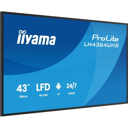Информационная панель Iiyama 43" ProLite LH4364UHS-B1AG Black купить в Украине: Киев, Днепр, Харьков, Одесса  | Низкая цена, отзывы, характеристики от TELEMART фото