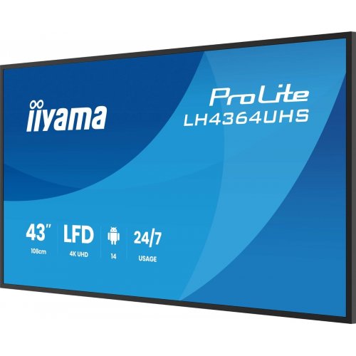 Информационная панель Iiyama 43" ProLite LH4364UHS-B1AG Black купить в Украине: Киев, Днепр, Харьков, Одесса  | Низкая цена, отзывы, характеристики от TELEMART фото