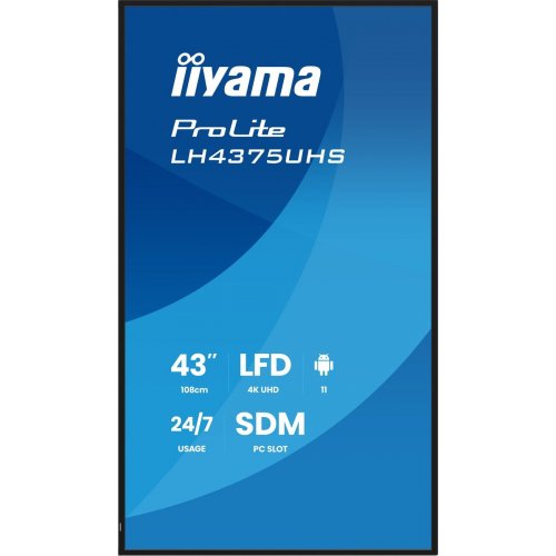 Информационная панель Iiyama 42.5" ProLite LH4375UHS-B2AG Black купить в Украине: Киев, Днепр, Харьков, Одесса  | Низкая цена, отзывы, характеристики от TELEMART фото