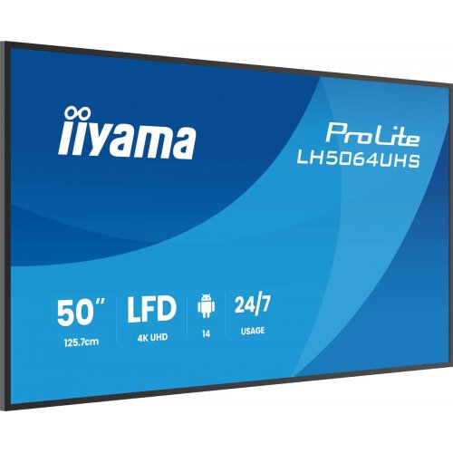 Информационная панель Iiyama 50" ProLite LH5064UHS-B1AG Black купить в Украине: Киев, Днепр, Харьков, Одесса  | Низкая цена, отзывы, характеристики от TELEMART фото