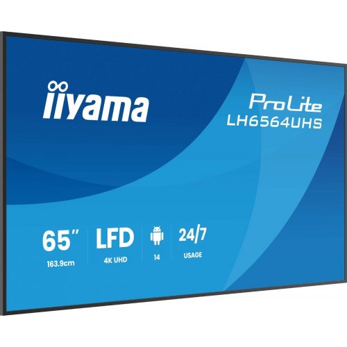 Информационная панель Iiyama 65" ProLite LH6564UHS-B1AG Black купить в Украине: Киев, Днепр, Харьков, Одесса  | Низкая цена, отзывы, характеристики от TELEMART фото