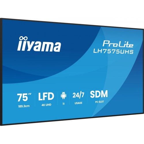 Информационная панель Iiyama 75" ProLite LH7575UHS-B2AG Black купить в Украине: Киев, Днепр, Харьков, Одесса  | Низкая цена, отзывы, характеристики от TELEMART фото