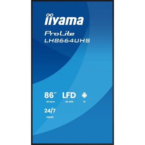 Информационная панель Iiyama 85.6" ProLite LH8664UHS-B3AG Black купить в Украине: Киев, Днепр, Харьков, Одесса  | Низкая цена, отзывы, характеристики от TELEMART фото