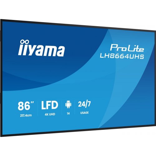 Информационная панель Iiyama 85.6" ProLite LH8664UHS-B3AG Black купить в Украине: Киев, Днепр, Харьков, Одесса  | Низкая цена, отзывы, характеристики от TELEMART фото