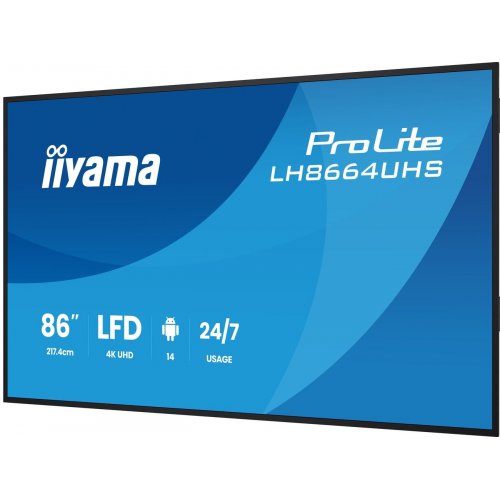 Информационная панель Iiyama 85.6" ProLite LH8664UHS-B3AG Black купить в Украине: Киев, Днепр, Харьков, Одесса  | Низкая цена, отзывы, характеристики от TELEMART фото