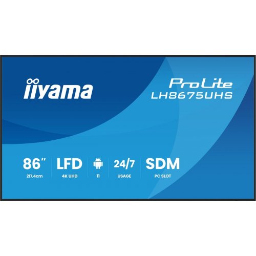 Информационная панель Iiyama 85.6" ProLite LH8675UHS-B2AG Black купить в Украине: Киев, Днепр, Харьков, Одесса  | Низкая цена, отзывы, характеристики от TELEMART фото