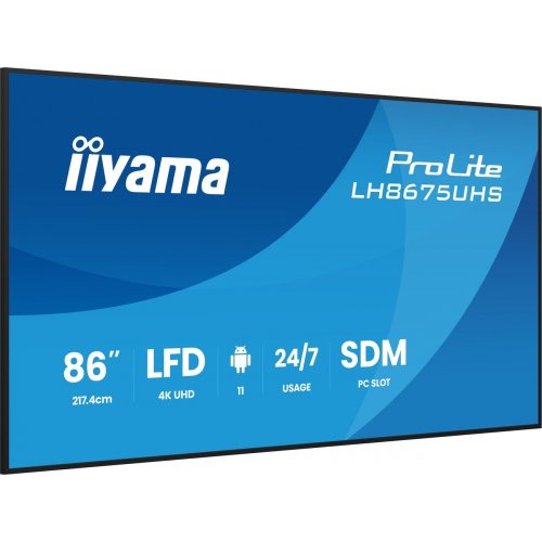 Информационная панель Iiyama 85.6" ProLite LH8675UHS-B2AG Black купить в Украине: Киев, Днепр, Харьков, Одесса  | Низкая цена, отзывы, характеристики от TELEMART фото