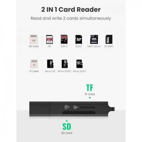 Кардридер Ugreen CM104 USB 3.0 2 in 1 (40752) Black купить в Украине: Киев, Днепр, Харьков, Одесса  | Низкая цена, отзывы, характеристики от TELEMART фото
