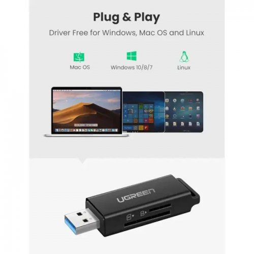 Кардридер Ugreen CM104 USB 3.0 2 in 1 (40752) Black купить в Украине: Киев, Днепр, Харьков, Одесса  | Низкая цена, отзывы, характеристики от TELEMART фото