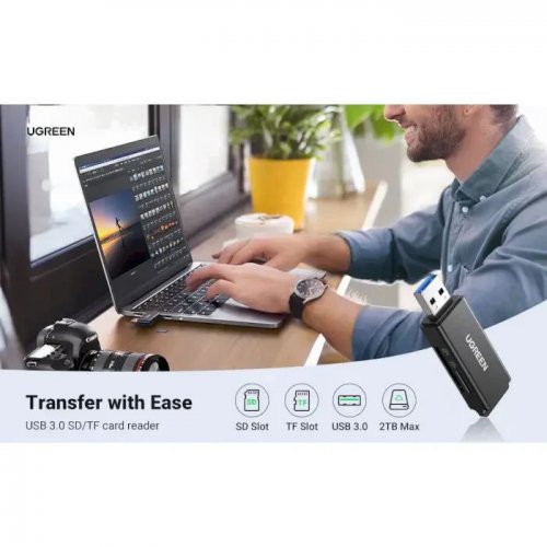 Кардридер Ugreen CM104 USB 3.0 2 in 1 (40752) Black купить в Украине: Киев, Днепр, Харьков, Одесса  | Низкая цена, отзывы, характеристики от TELEMART фото