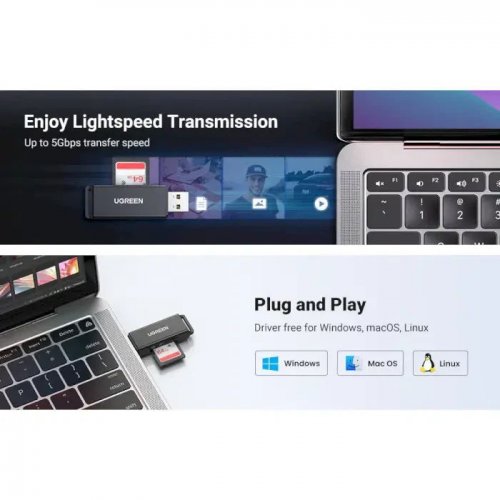 Кардридер Ugreen CM104 USB 3.0 2 in 1 (40752) Black купить в Украине: Киев, Днепр, Харьков, Одесса  | Низкая цена, отзывы, характеристики от TELEMART фото