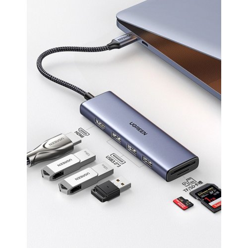 USB-хаб Ugreen CM511 USB Type-C 6 in 1 (20956A) Grey купить в Украине: Киев, Днепр, Харьков, Одесса  | Низкая цена, отзывы, характеристики от TELEMART фото