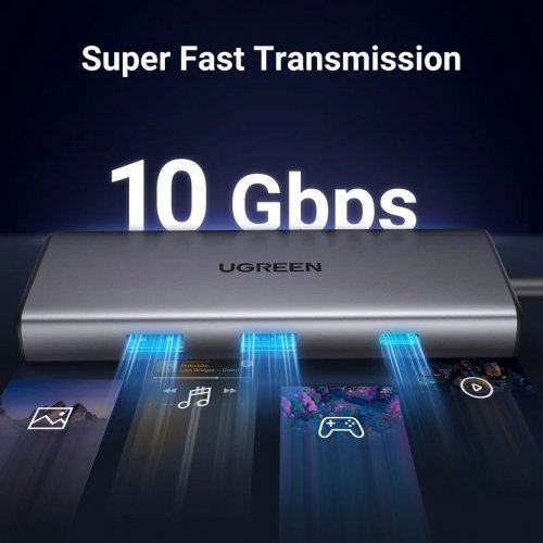 USB-хаб Ugreen CM498 USB Type-C 7 in 1 (15531) Grey купить в Украине: Киев, Днепр, Харьков, Одесса  | Низкая цена, отзывы, характеристики от TELEMART фото