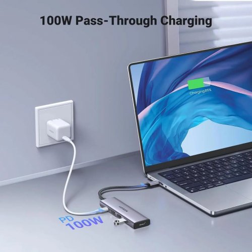 USB-хаб Ugreen CM511 USB Type-C 5 in 1 (15597) Grey купить в Украине: Киев, Днепр, Харьков, Одесса  | Низкая цена, отзывы, характеристики от TELEMART фото
