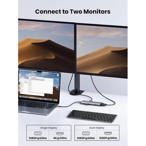 USB-хаб Ugreen CM498 USB Type-C 10 in 1 (15601) Grey купить в Украине: Киев, Днепр, Харьков, Одесса  | Низкая цена, отзывы, характеристики от TELEMART фото