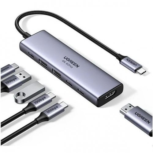 USB-хаб Ugreen CM511 USB Type-C 6 in 1 (35999) Grey купить в Украине: Киев, Днепр, Харьков, Одесса  | Низкая цена, отзывы, характеристики от TELEMART фото