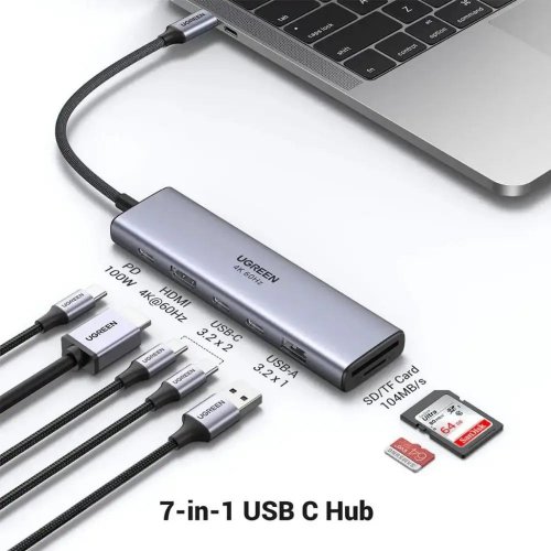 USB-хаб Ugreen CM511 USB Type-C 7 in 1 (45521) Grey купить в Украине: Киев, Днепр, Харьков, Одесса  | Низкая цена, отзывы, характеристики от TELEMART фото