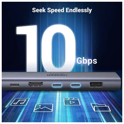 USB-хаб Ugreen CM511 USB Type-C 7 in 1 (45521) Grey купить в Украине: Киев, Днепр, Харьков, Одесса  | Низкая цена, отзывы, характеристики от TELEMART фото