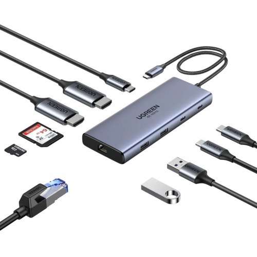 USB-хаб Ugreen CM639 USB Type-C 10 in 1 (45380) Grey купить в Украине: Киев, Днепр, Харьков, Одесса  | Низкая цена, отзывы, характеристики от TELEMART фото