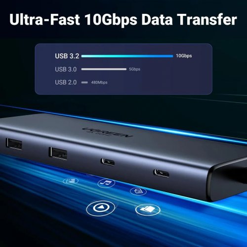 USB-хаб Ugreen CM639 USB Type-C 10 in 1 (45380) Grey купить в Украине: Киев, Днепр, Харьков, Одесса  | Низкая цена, отзывы, характеристики от TELEMART фото