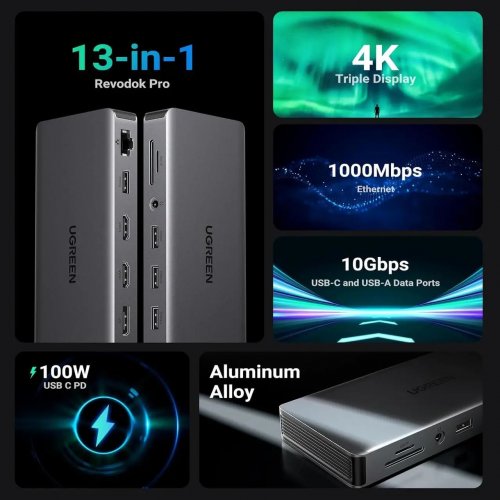 USB-хаб Ugreen CM681 USB Type-C 13 in 1 (15978) Grey купить в Украине: Киев, Днепр, Харьков, Одесса  | Низкая цена, отзывы, характеристики от TELEMART фото