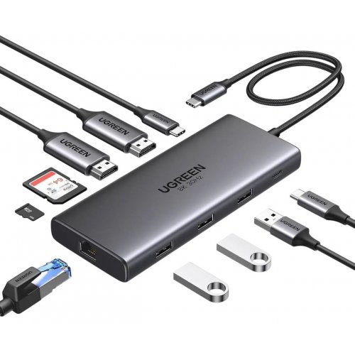 USB-хаб Ugreen CM639 USB Type-C 10 in 1 (15534) Grey купить в Украине: Киев, Днепр, Харьков, Одесса  | Низкая цена, отзывы, характеристики от TELEMART фото