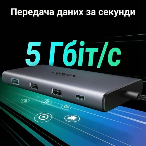 USB-хаб Ugreen CM639 USB Type-C 10 in 1 (15534) Grey купить в Украине: Киев, Днепр, Харьков, Одесса  | Низкая цена, отзывы, характеристики от TELEMART фото