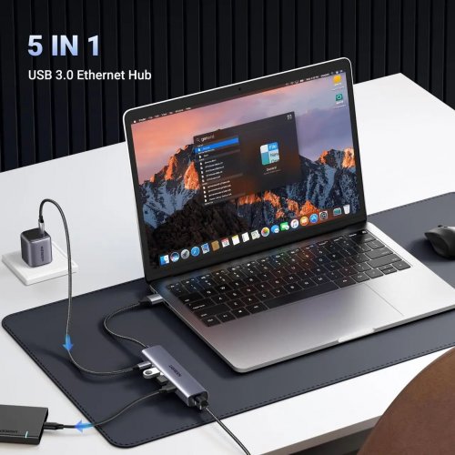 USB-хаб Ugreen CM475 USB 5 in 1 (60554) Grey купить в Украине: Киев, Днепр, Харьков, Одесса  | Низкая цена, отзывы, характеристики от TELEMART фото