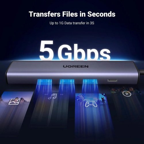 USB-хаб Ugreen CM475 USB 5 in 1 (60554) Grey купить в Украине: Киев, Днепр, Харьков, Одесса  | Низкая цена, отзывы, характеристики от TELEMART фото