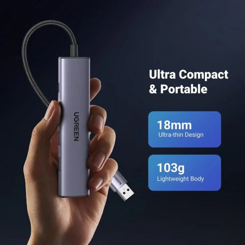 USB-хаб Ugreen CM475 USB 5 in 1 (60554) Grey купить в Украине: Киев, Днепр, Харьков, Одесса  | Низкая цена, отзывы, характеристики от TELEMART фото