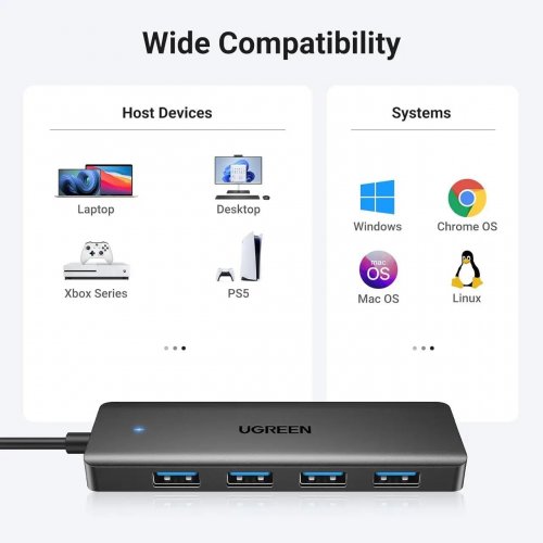 USB-хаб Ugreen CM219 USB 4 in 1 (25851) Black купить в Украине: Киев, Днепр, Харьков, Одесса  | Низкая цена, отзывы, характеристики от TELEMART фото