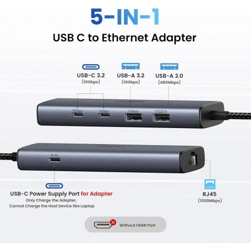USB-хаб Ugreen CM512 USB Type-C 5 in 1 (45320) Grey купить в Украине: Киев, Днепр, Харьков, Одесса  | Низкая цена, отзывы, характеристики от TELEMART фото