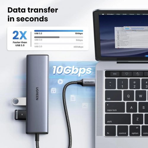USB-хаб Ugreen CM512 USB Type-C 5 in 1 (45320) Grey купить в Украине: Киев, Днепр, Харьков, Одесса  | Низкая цена, отзывы, характеристики от TELEMART фото