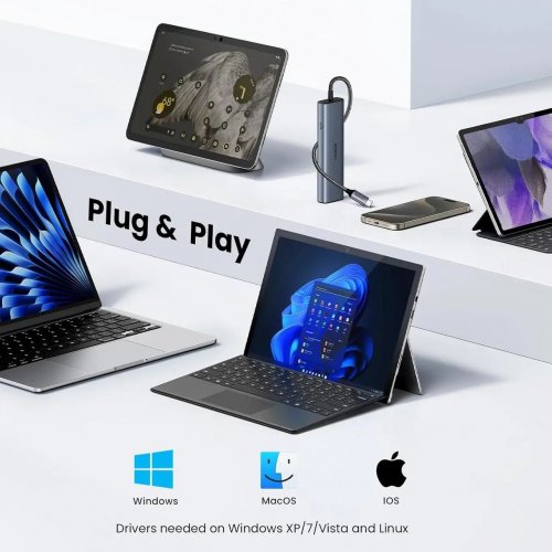 USB-хаб Ugreen CM512 USB Type-C 5 in 1 (45320) Grey купить в Украине: Киев, Днепр, Харьков, Одесса  | Низкая цена, отзывы, характеристики от TELEMART фото