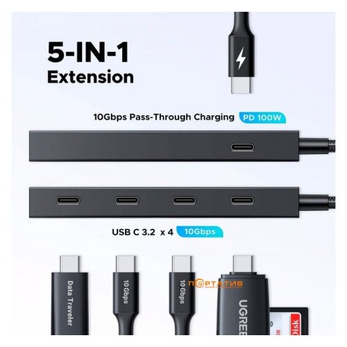USB-хаб Ugreen CM806 with PD Power Port USB Type-C 4 in 1 (55334) Black купить в Украине: Киев, Днепр, Харьков, Одесса  | Низкая цена, отзывы, характеристики от TELEMART фото