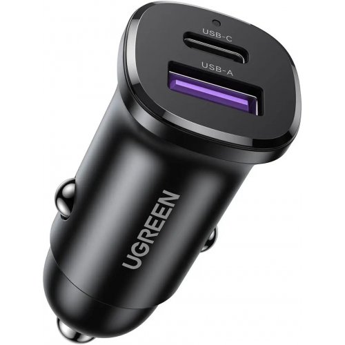 Автомобильное зарядное устройство Ugreen EC305 Super Mini USB + USB Type-C 30W (25845) Black купить в Украине: Киев, Днепр, Харьков, Одесса  | Низкая цена, отзывы, характеристики от TELEMART фото
