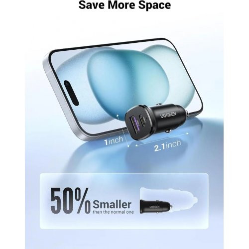 Автомобильное зарядное устройство Ugreen EC305 Super Mini USB + USB Type-C 30W (25845) Black купить в Украине: Киев, Днепр, Харьков, Одесса  | Низкая цена, отзывы, характеристики от TELEMART фото